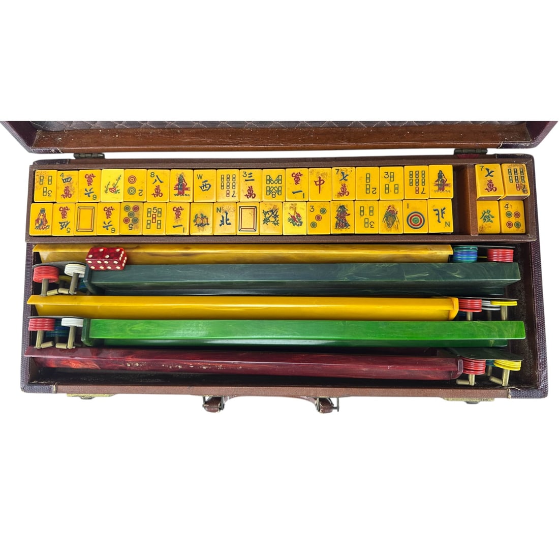 Chinese Mahjong 162 Bakelite Tile 5 Rack Game Set (1 of 4)