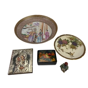 Russian Icon Box Bronze Chinese Porcelain Plate 5p
