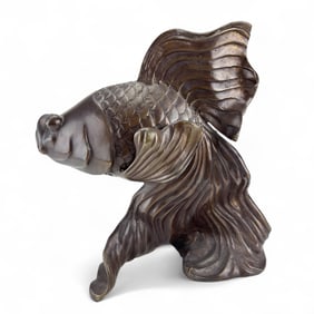 Chinese 20th C Bronze Fantail Goldfish Sculpture