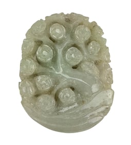 Chinese White Jade Bird Blossom Necklace Pendant