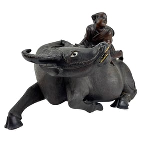 Chinese Carved Wood Child Water Buffalo Sculpture