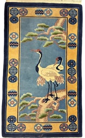 Chinese Peking Art Deco Style Rug with Crane Birds