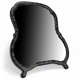 Antique Japanese Chinoiserie Lacquered Mirror 21"