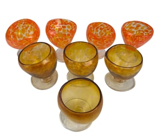 8 Murano Style Orange Amber Spatter Glasses SIGNED
