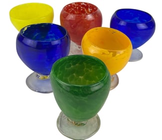 Murano Style Blown Glass Wine Goblets 6pc SIGNED