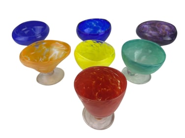 Murano Style Glass Dessert Compotes 7p SIGNED