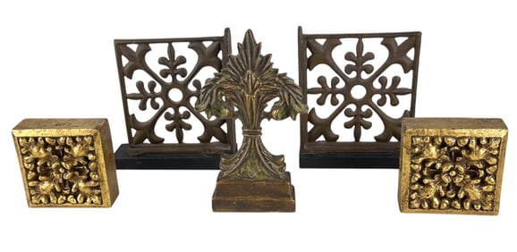 Metal, Wood & Plaster Architectural Bookend 5p LOT