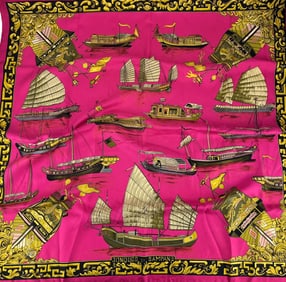 Hermes Jonques et Sampans Designer Silk Wrap Scarf