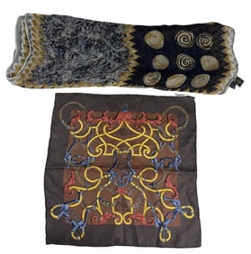 Hermes Silk Pocket Square & Fendi Wool Wrap Scarf