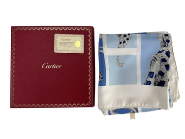 Cartier Paris Panthere Designer Silk Scarf w/ Box