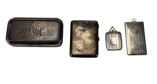 Antique Sterling Boxes & Pendant Photo Lockets 4pc