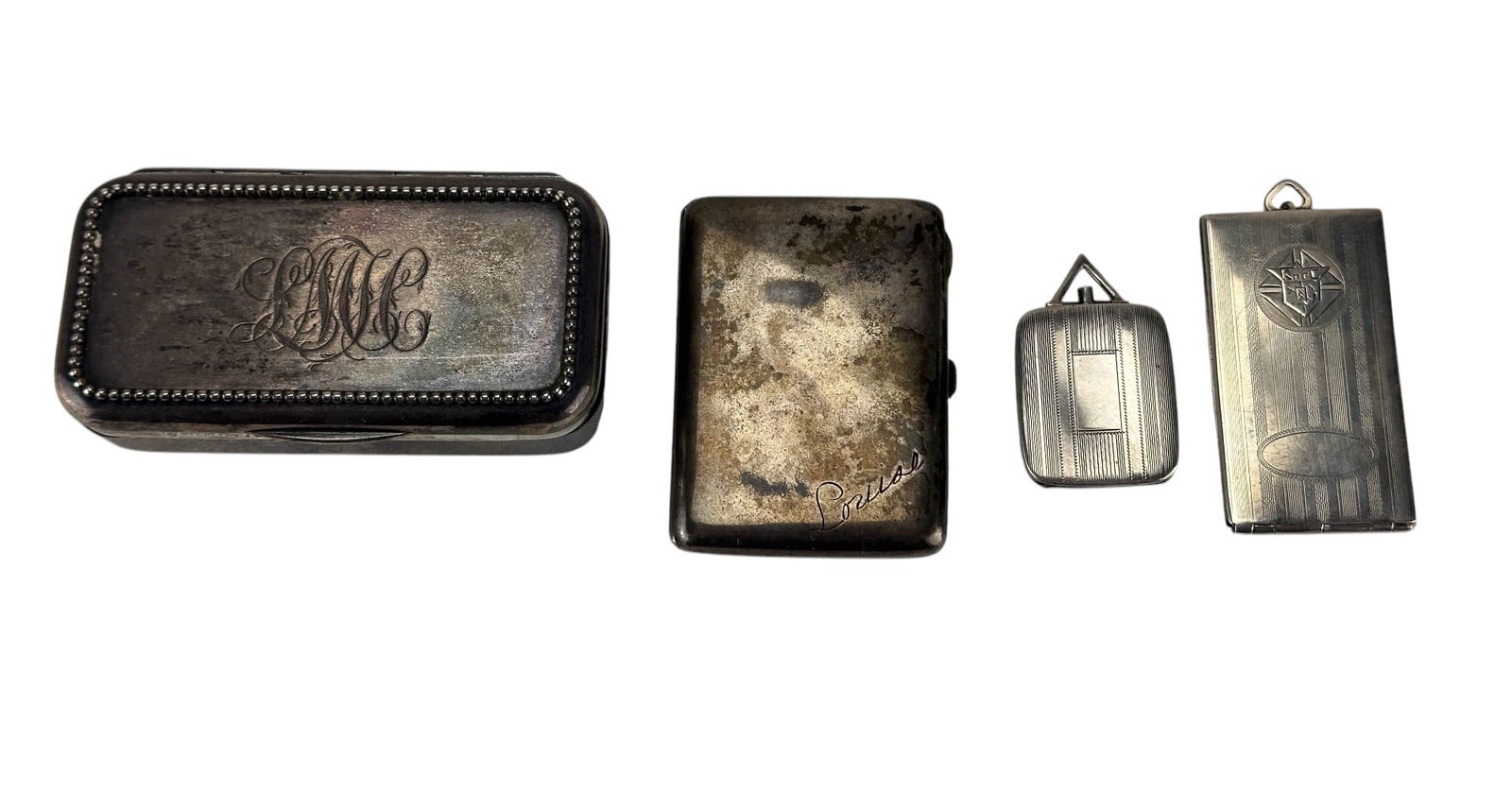 Antique Sterling Boxes & Pendant Photo Lockets 4pc (1 of 8)