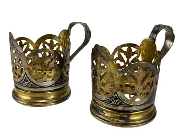 Russian Pair 800 Pierced Silver Tea Glass Holders