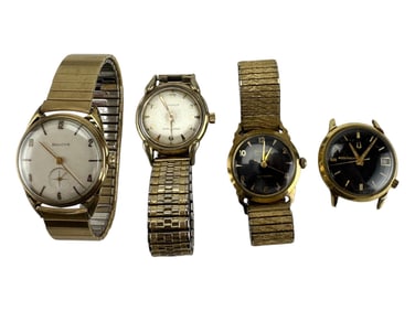 Bulova Accutron Benrus Goldtone Wrist Watch 4p LOT