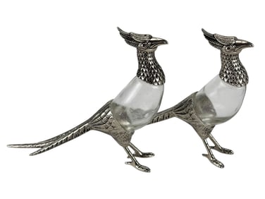 Silverplate & Glass Pheasant Salt Pepper Shakers