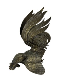 Silverplate Fighting Cock Rooster Bird Sculpture