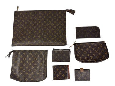 Designer Style Monogram Canvas Pouches Wallet 7pc