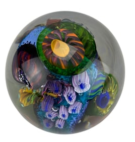 Tropical Coral Reef Style Glass Paperweight SIGNED