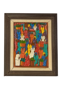 Frantz Haitian Folk Art Market Scene Oil Painting