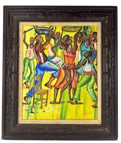 Haitian Folk Art Figural Ceremony Painting SIGNED