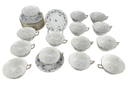 Herend Blue Garland Porcelain Tea Cup Saucer LOT