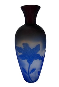Galle Style Cameo Carved Floral Art Glass Vase
