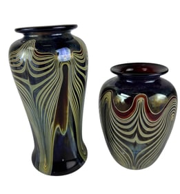 Marc Boutte Pulled Feather Studio Art Glass Vases