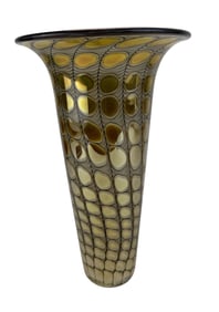 Tom Philabaum Reptilian Art Glass Trumpet Vase 13"
