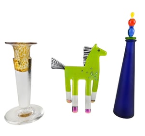 Newy Fagan Murano & Hay Horse Vase Candleholder 3p