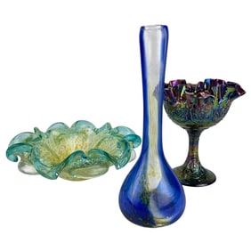 Fenton Murano Studio Art Glass Compote Bowl & Vase