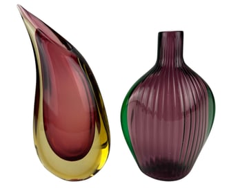 Luigi Onesto & La Murrina Murano Glass Vase 2p LOT