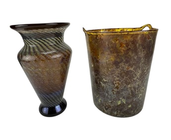 Neiman Marcus Champagne Ice Bucket & Glass Vase 2p