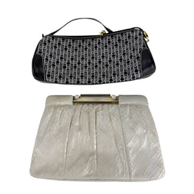 Judith Leiber Python Leather & Canvas Purse Bag 2p