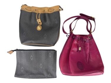 Mark Cross Leather & Canvas Handbag Purse Bag 3pc