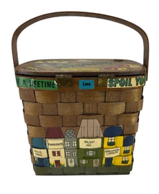 Caro Nan Folk Art Woven Wood Painted Basket Purse