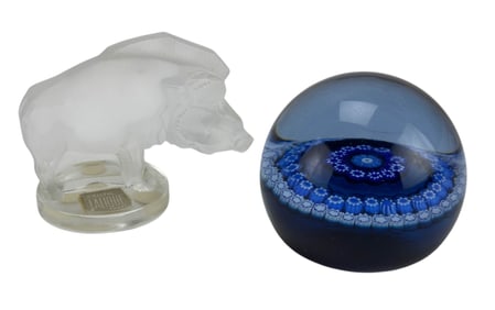 Lalique Wild Boar Figurine & Caithness Paperweight