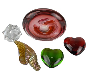 Baccarat Hoya Disc Glass Shell Paperweight 5pc LOT