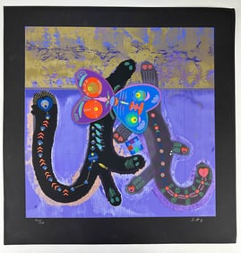 Lu Hong b1959 Kitty Cat Romance Colored Serigraph