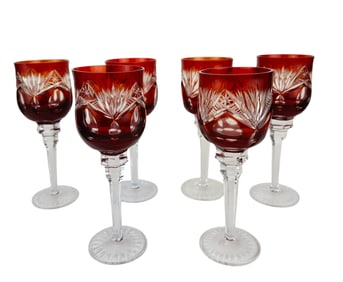 Bohemian Crystal Cut Clear Ruby Wine Goblets 6pc