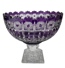 Bohemian Crystal Cut Clear Amethyst Pedestal Bowl