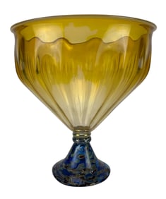 Jim Bowman Amber & Blue Glass Compote Centerbowl
