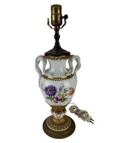 Meissen Porcelain Floral Lamp w/ Serpent Handles