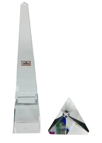 Baccarat Obelisk & Steuben Prism Crystal Sculpture
