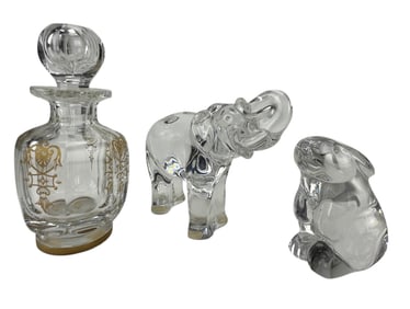 Baccarat Crystal Rabbit Elephant Perfume Bottle 3p