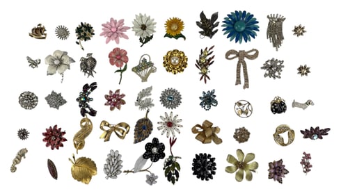 Floral Rhinestone Enamel Jewelry Brooch Pins 50pc