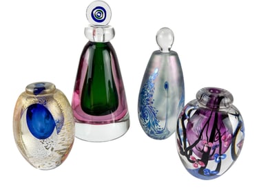 Studio Cased Blown Glass Perfume Bottles 4p SIGNED