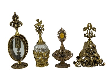 French Rococo Gilt Brass Dresser Perfume Bottle 4p