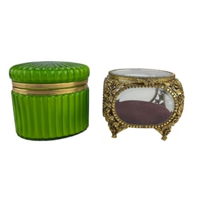 Murano Style Green Glass Casket Ormolu Jewelry Box