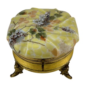 Wavecrest Glass Floral Enamel Vanity Dresser Jar