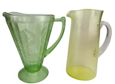 Jeanette Poinsettia & Uranium Vaseline Glass Jugs